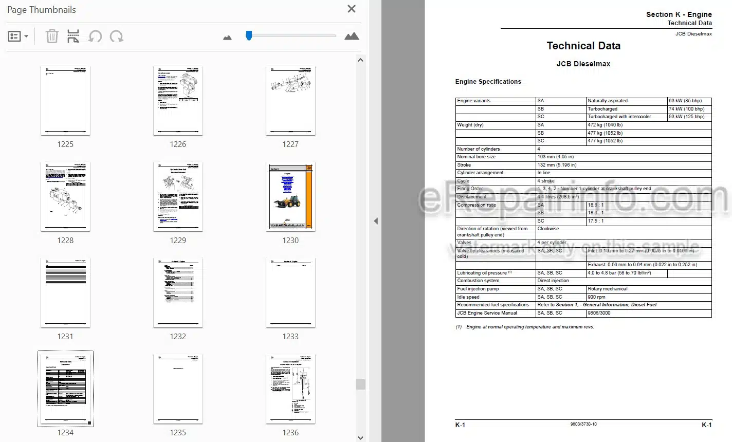 Photo 3 - JCB Side Engine Loadall Service Manual Telescopic Handler 9803-3730