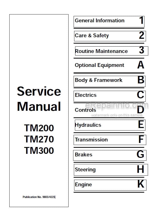Photo 5 - JCB TM200 TM270 TM300 Service Manual Telescopic Wheel Loader 9803-4225