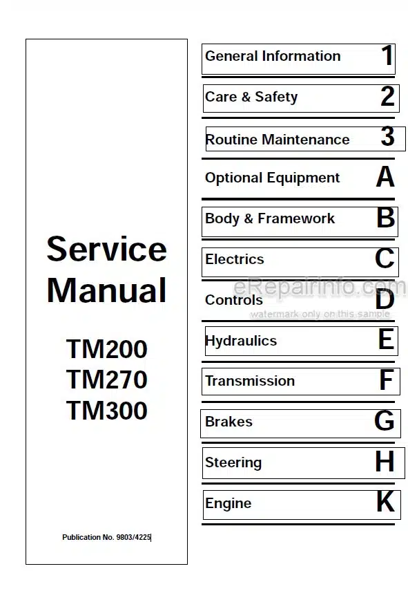 Photo 5 - JCB TM200 TM270 TM300 Service Manual Telescopic Wheel Loader 9803-4225