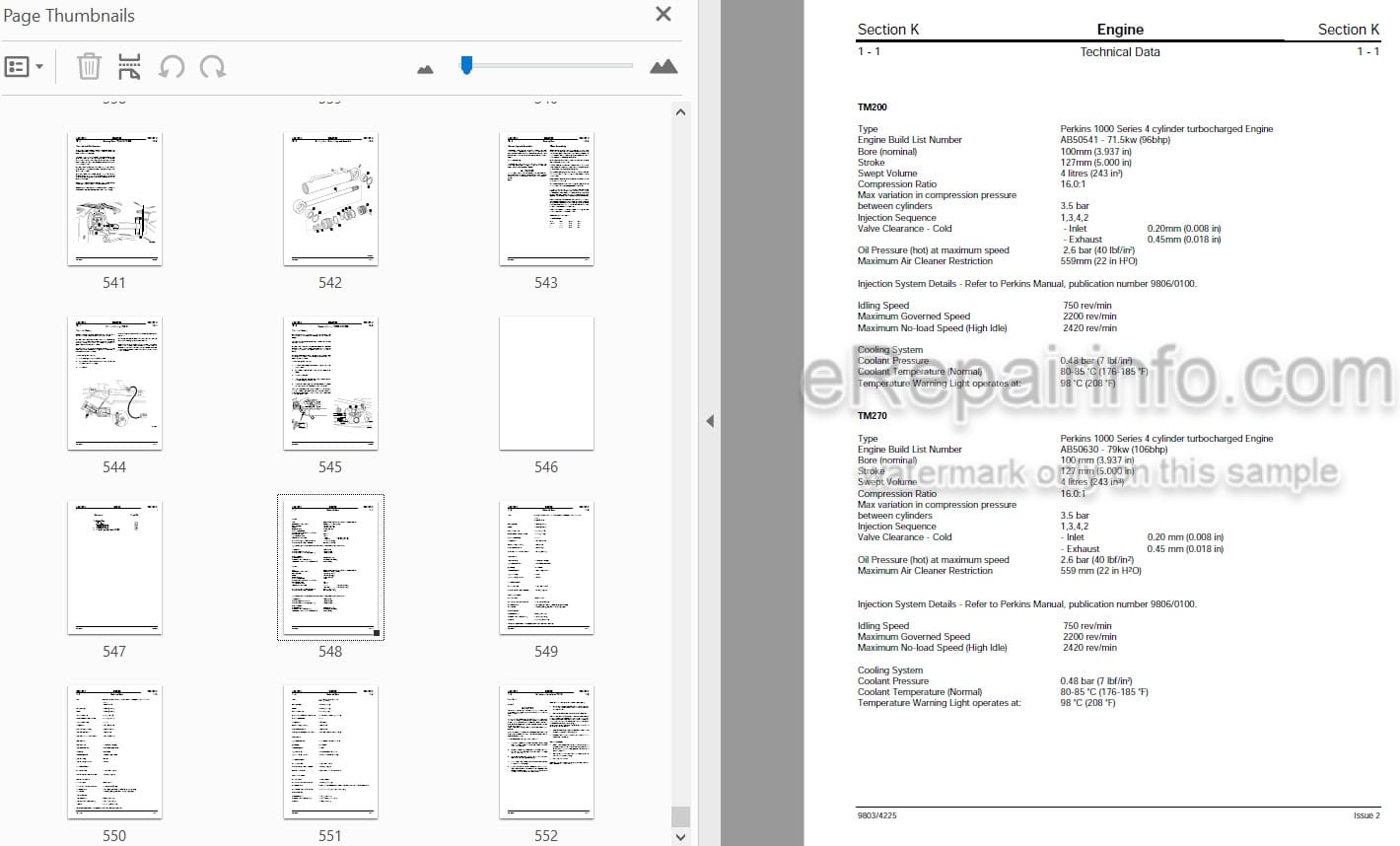Photo 4 - JCB TM200 TM270 TM300 Service Manual Telescopic Wheel Loader 9803-4225