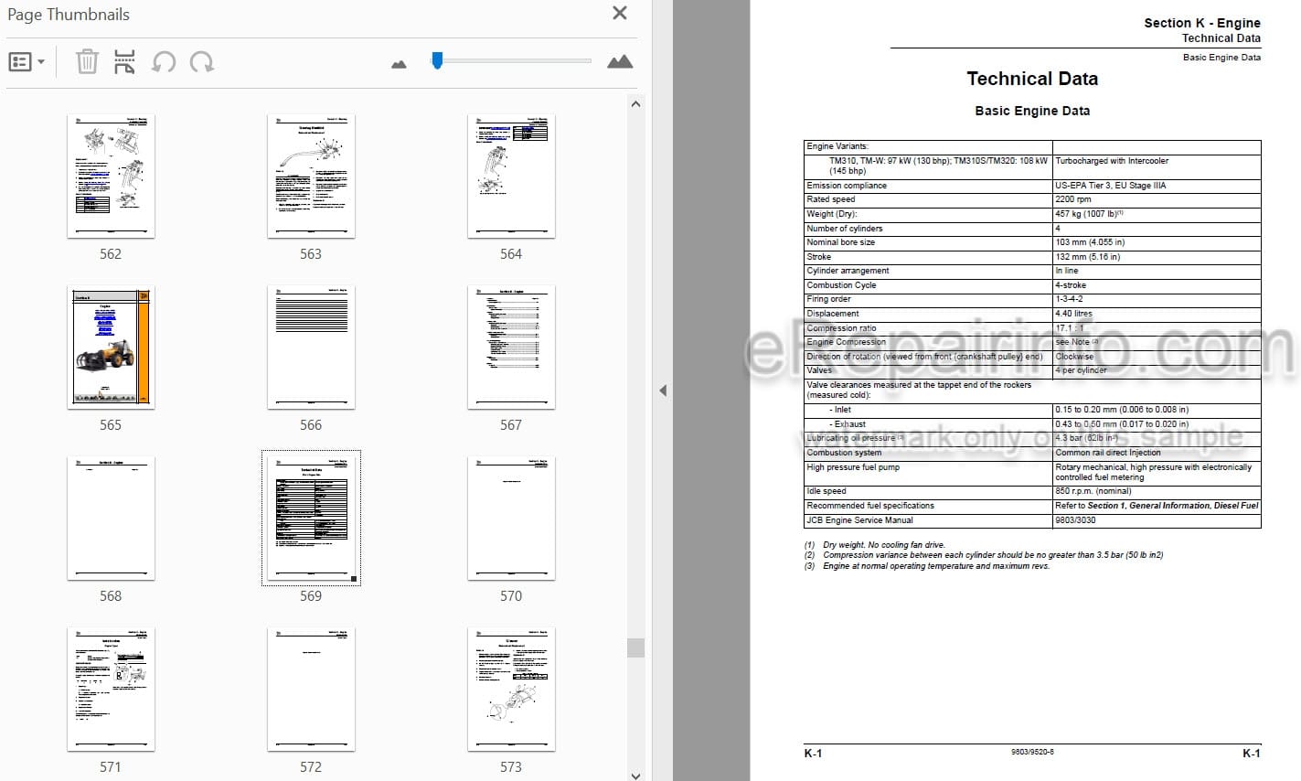 Photo 4 - JCB TM310 TM310S TM310WM TM320 Service Manual Telescopic Wheel Loader 9803-9520