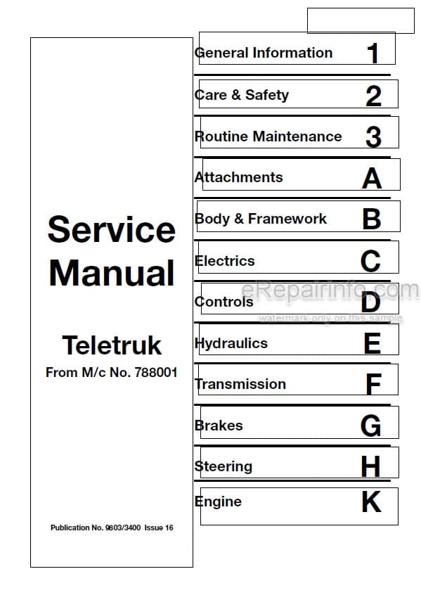 Photo 4 - JCB Teletruk Service Manual Telescopic Handler 9803-3400