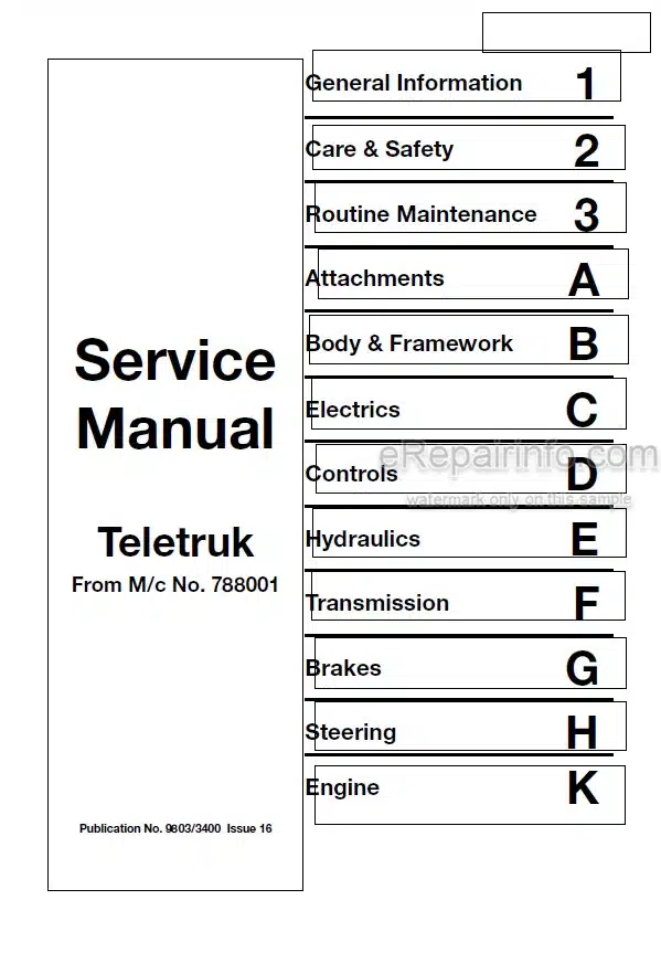 Photo 4 - JCB Teletruk Service Manual Telescopic Handler 9803-3400