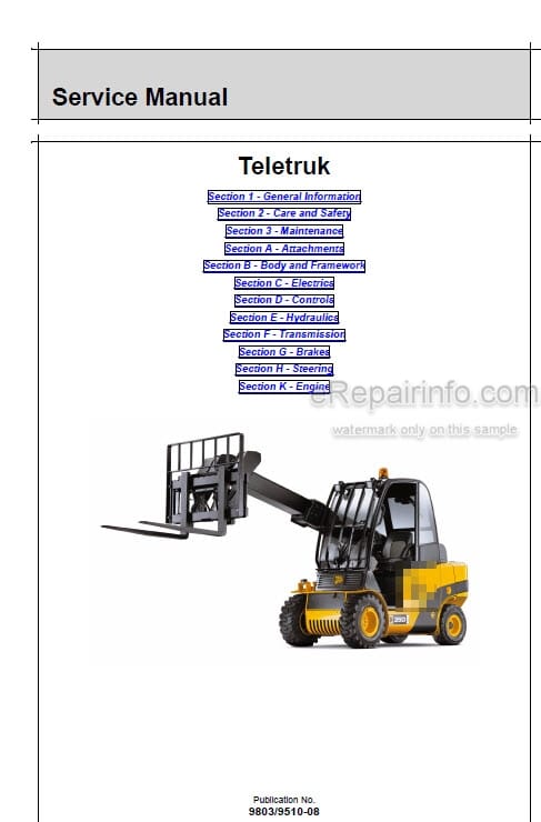 Photo 5 - JCB Teletruk Service Manual Telescopic Handler 9803-9510