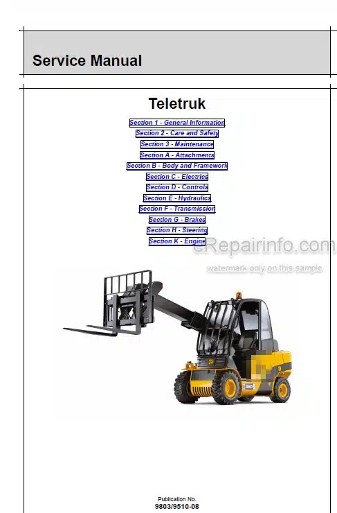 Photo 5 - JCB Teletruk Service Manual Telescopic Handler 9803-9510
