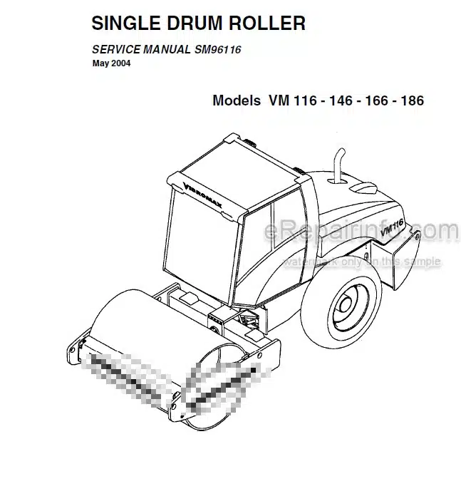 Photo 5 - Vibromax VM116 VM146 VM166 VM186 Service Manual Single Drum Roller SM96116