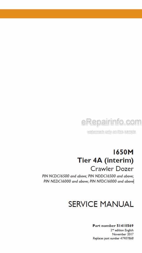 Photo 5 - Case 1650M Tier 4A Interim Service Manual Crawler Dozer 51418569