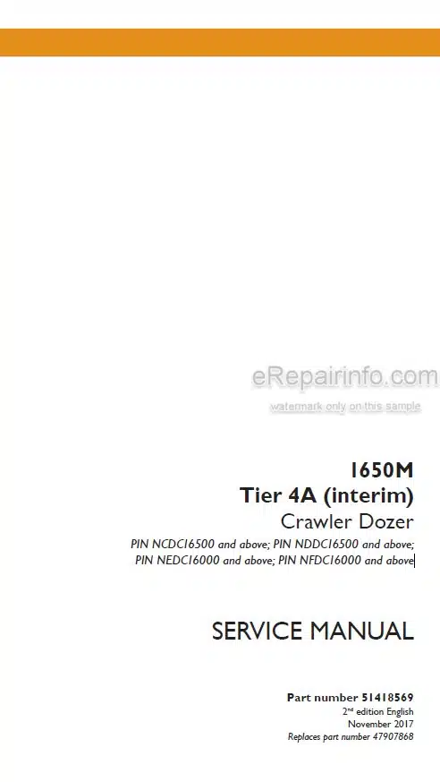 Photo 5 - Case 1650M Tier 4A Interim Service Manual Crawler Dozer 51418569