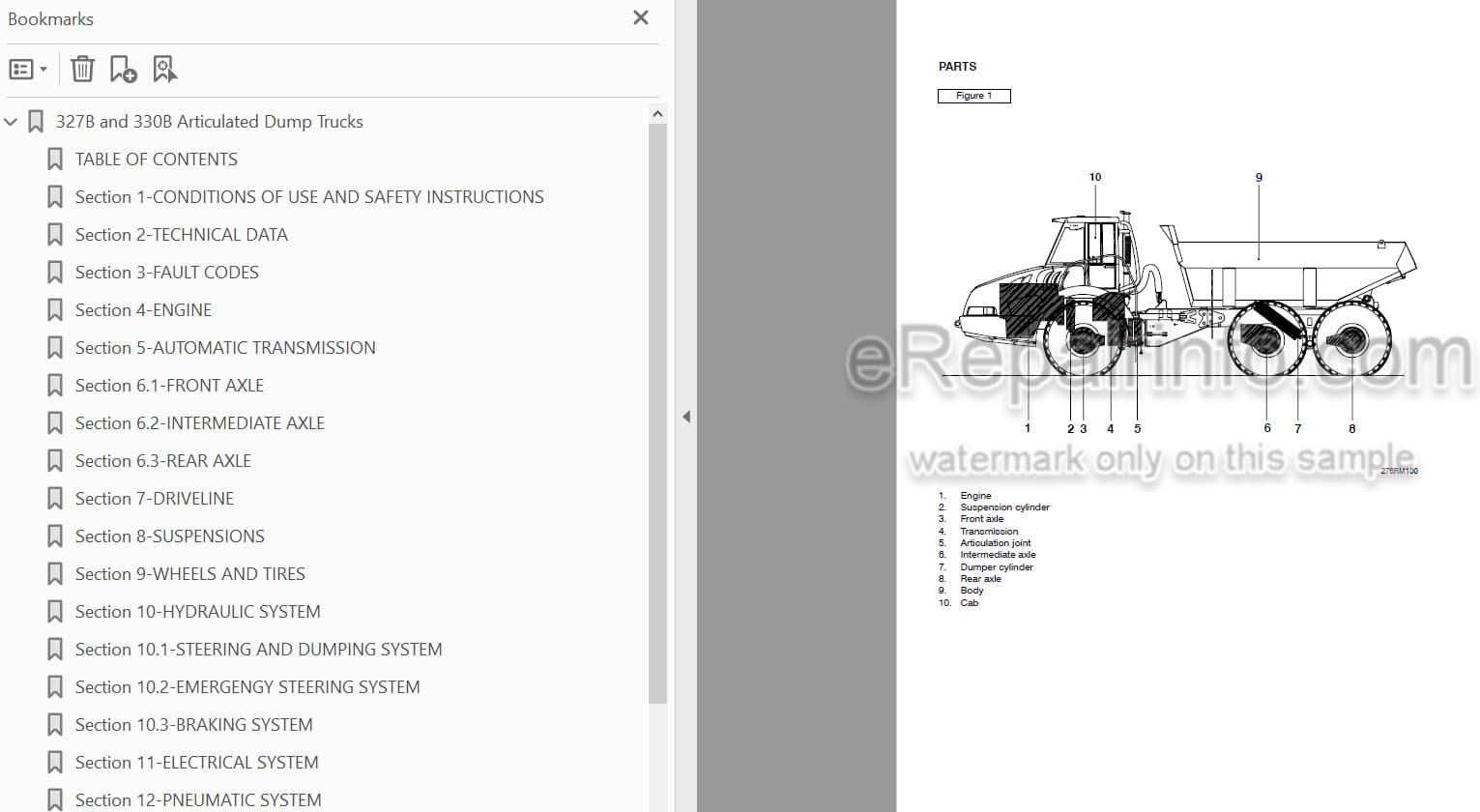 Photo 3 - Case 327B 330B Service Manual Articulated Dump Truck 87573455A