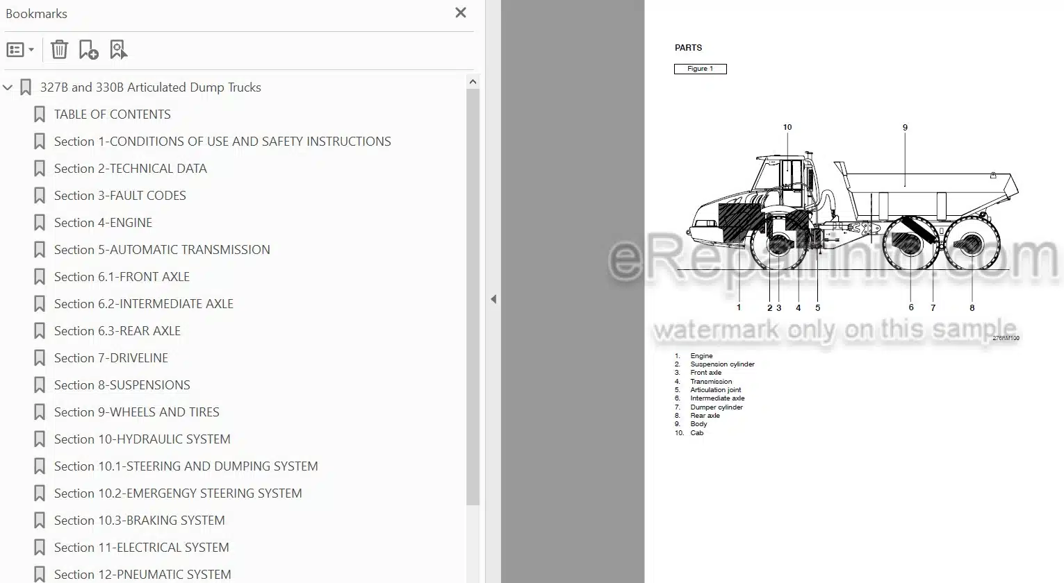 Photo 3 - Case 327B 330B Service Manual Articulated Dump Truck 87573455A