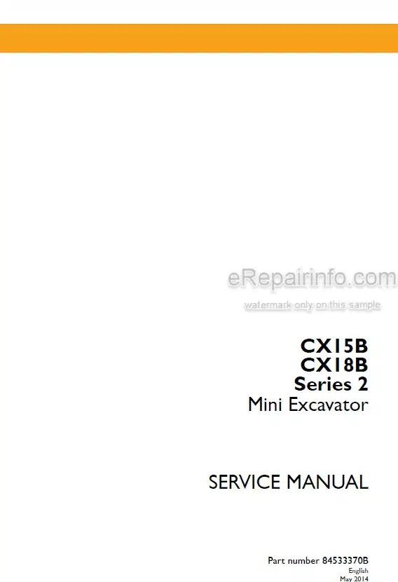 Photo 4 - Case CX15B CX18B Series 2 Service Manual Mini Excavator 84533370B