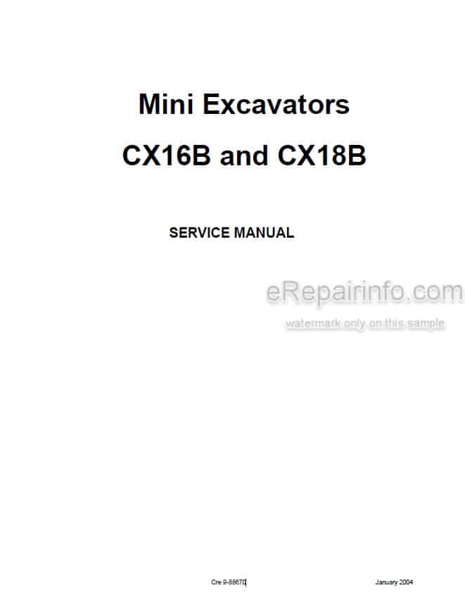 Photo 5 - Case CX16B CX18B Service Manual Mini Excavator 9-88670