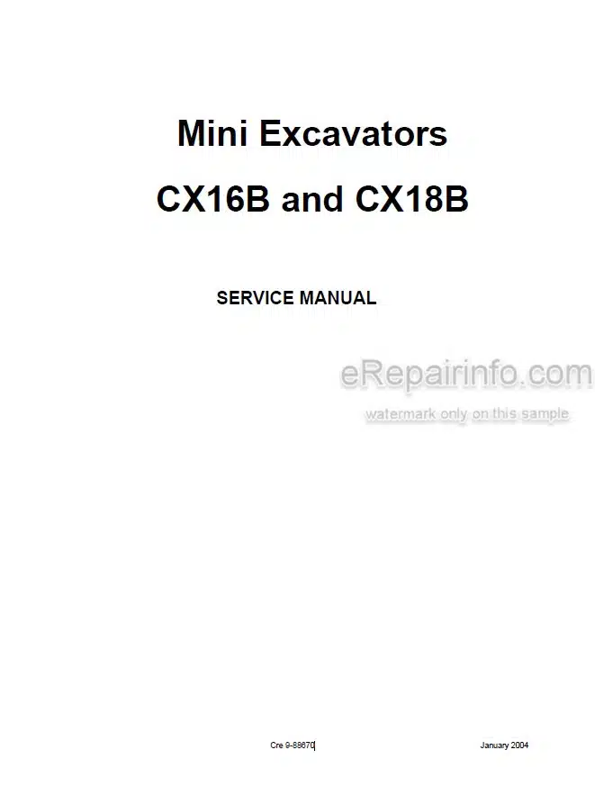 Photo 5 - Case CX16B CX18B Service Manual Mini Excavator 9-88670