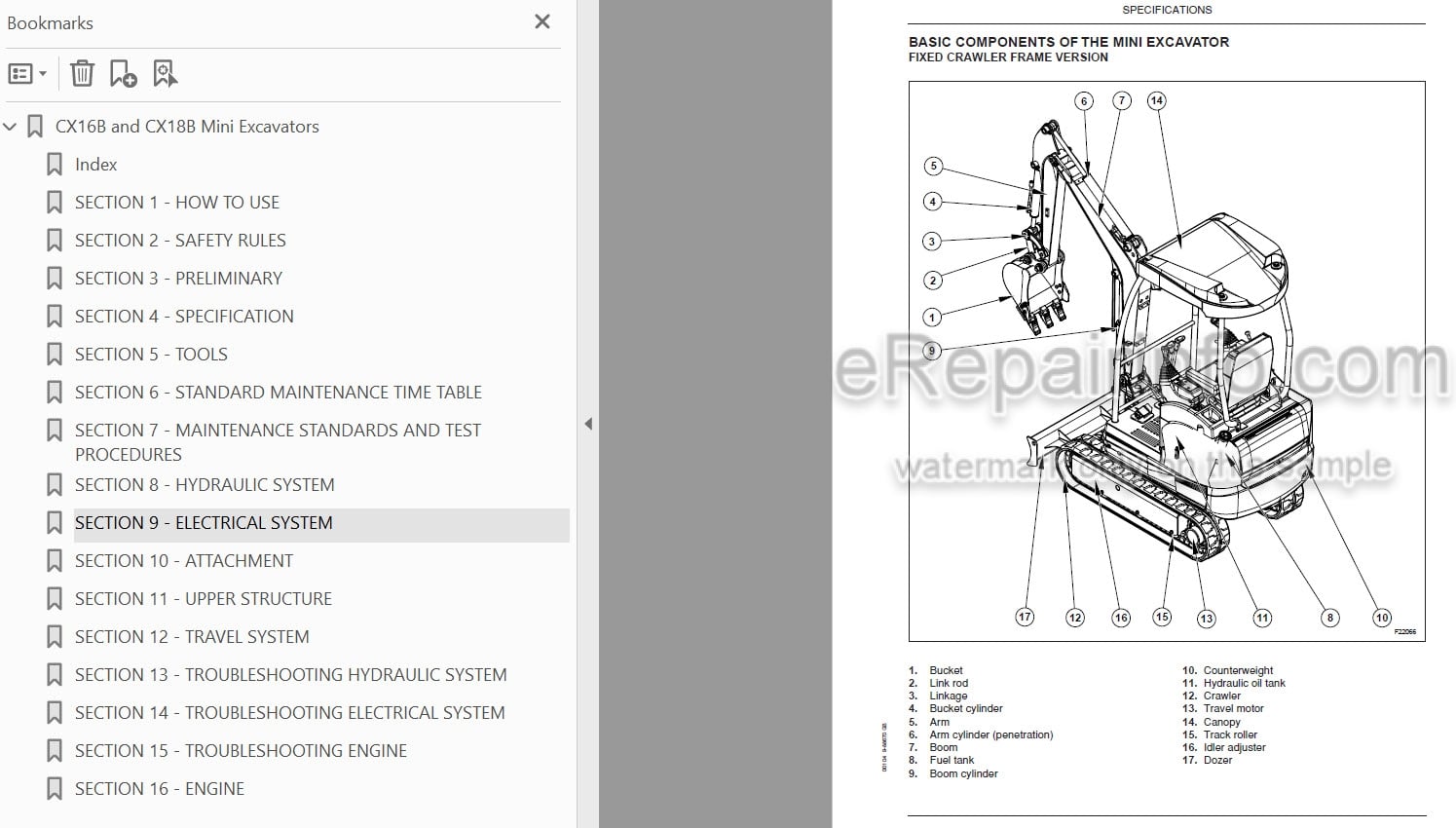 Photo 4 - Case CX16B CX18B Service Manual Mini Excavator 9-88670