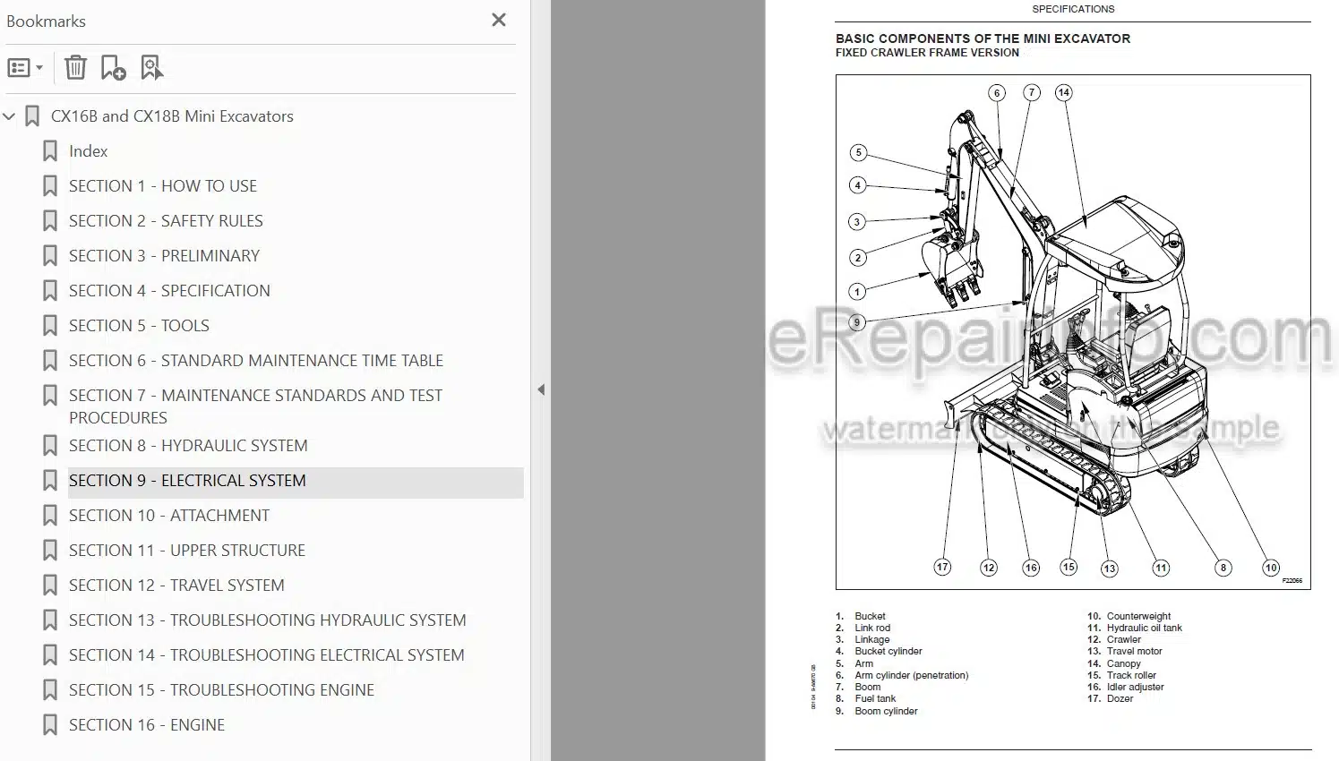 Photo 4 - Case CX16B CX18B Service Manual Mini Excavator 9-88670