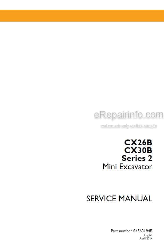 Photo 5 - Case CX26B CX30B Series 2 Service Manual Mini Excavator 84563194B