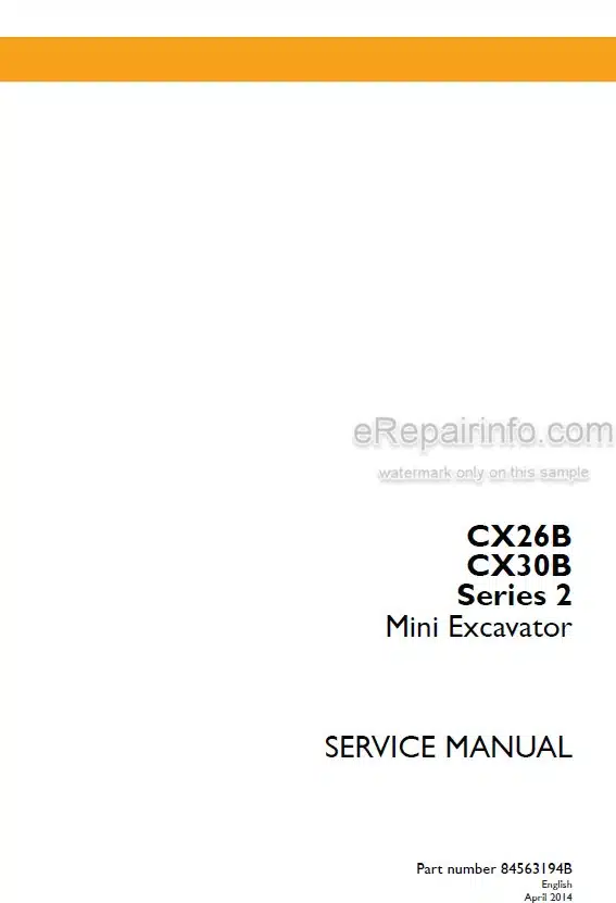Photo 5 - Case CX26B CX30B Series 2 Service Manual Mini Excavator 84563194B