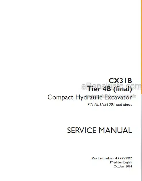 Photo 5 - Case CX31B Tier 4B Final Service Manual Compact Hydraulic Excavator