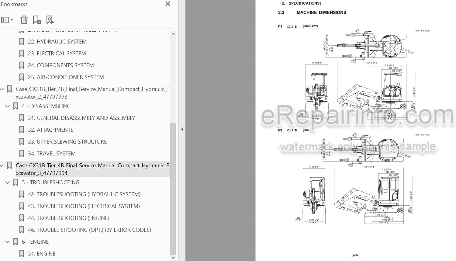 Photo 4 - Case CX31B Tier 4B Final Service Manual Compact Hydraulic Excavator