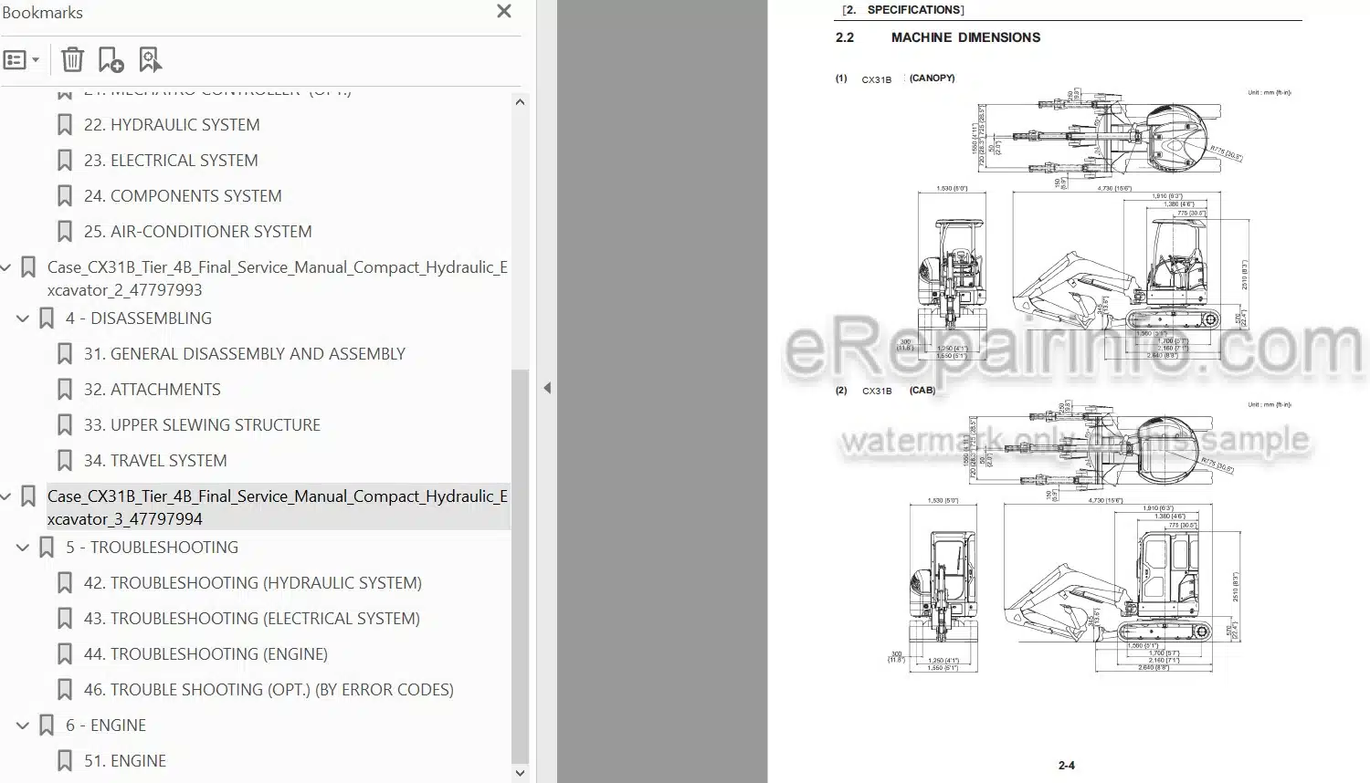 Photo 4 - Case CX31B Tier 4B Final Service Manual Compact Hydraulic Excavator