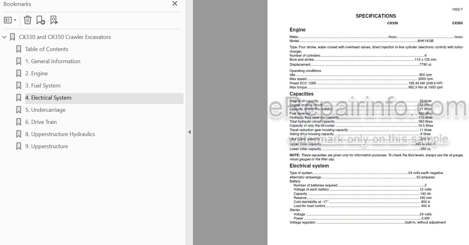 Photo 3 - Case CX330 CX350 Service Manual Crawler Excavator 9-42890