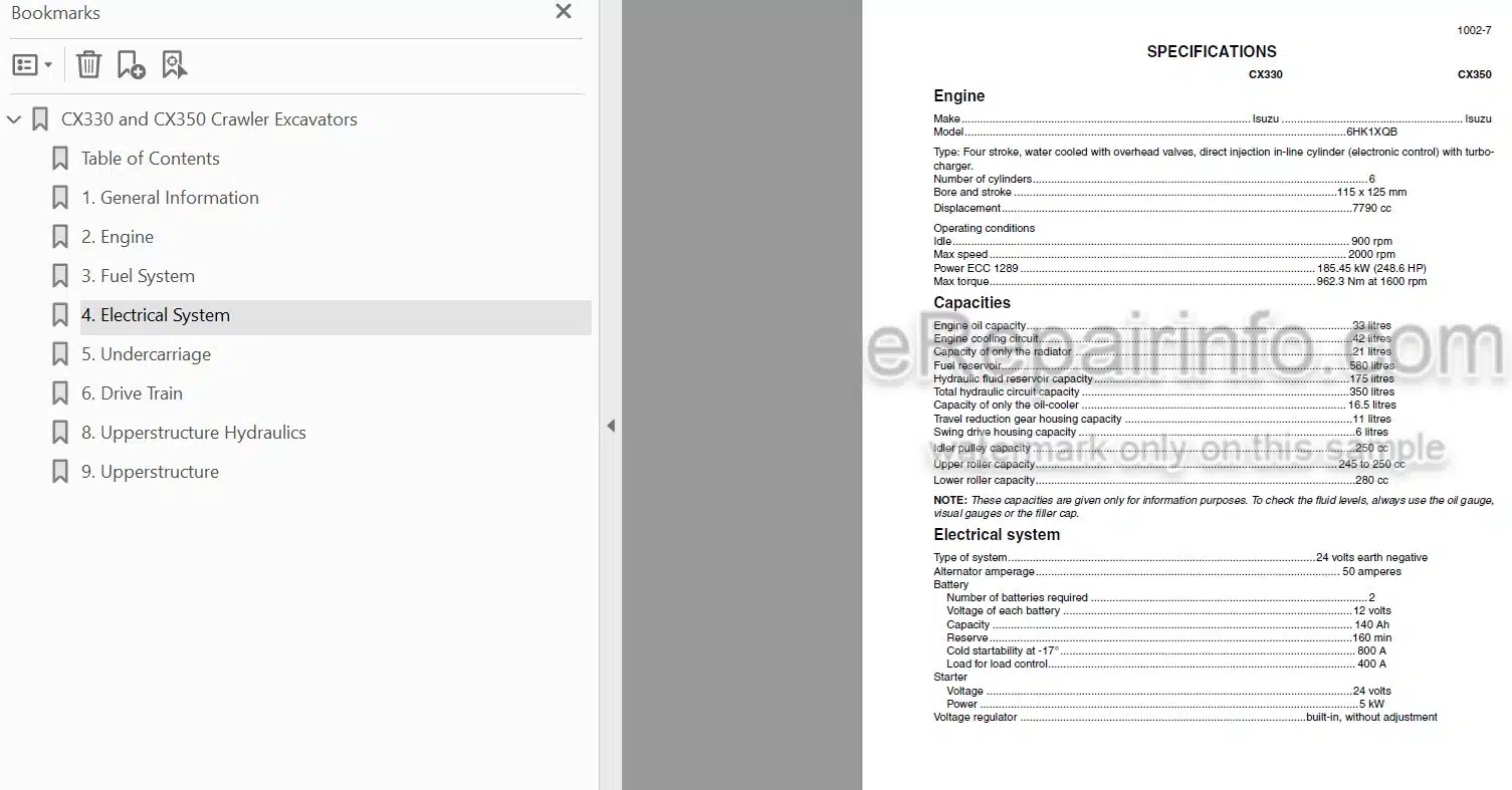 Photo 3 - Case CX330 CX350 Service Manual Crawler Excavator 9-42890