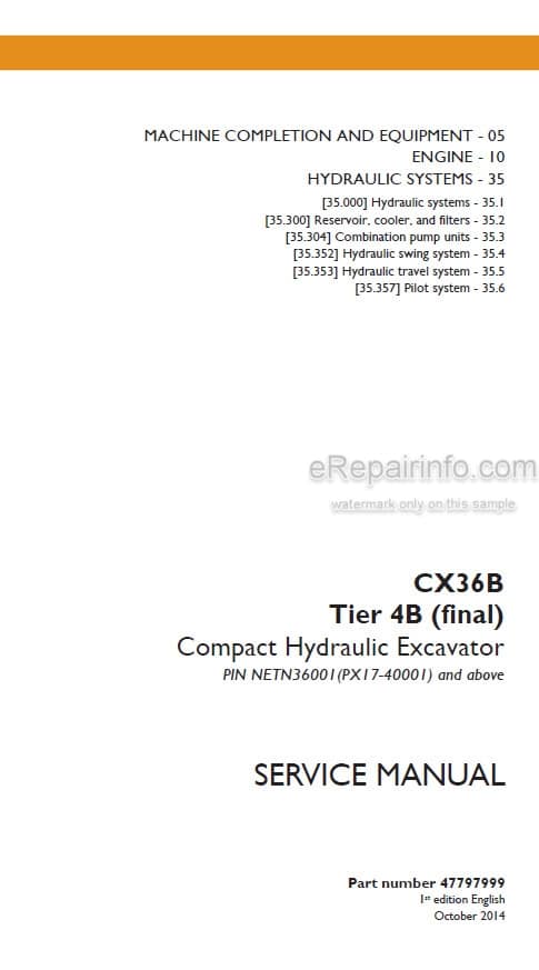 Photo 5 - Case CX36B Tier 4B Final Service Manual Compact Hydraulic Excavator