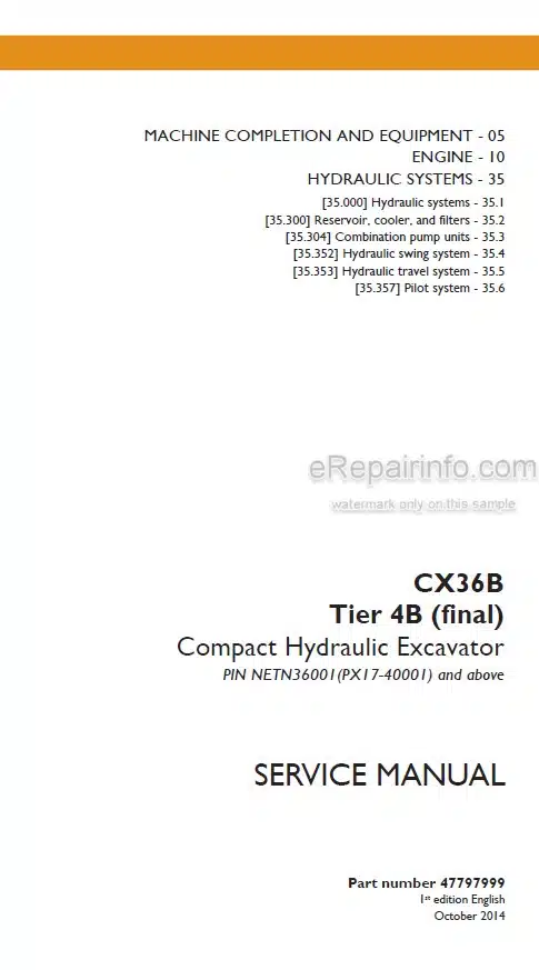 Photo 5 - Case CX36B Tier 4B Final Service Manual Compact Hydraulic Excavator