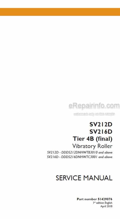 Photo 4 - Case SV212D SV216D Tier 4B Final Service Manual Vibratory Roller 51429076