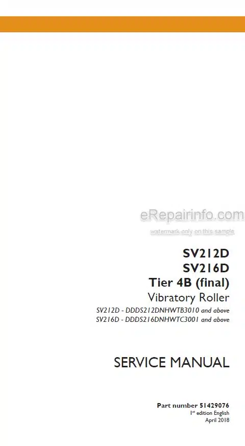 Photo 4 - Case SV212D SV216D Tier 4B Final Service Manual Vibratory Roller 51429076