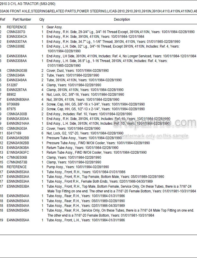 Photo 4 - Ford 2910 Parts List Manual 3 Cylinder Tractor