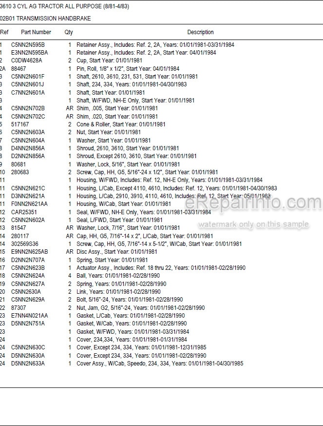 Photo 5 - Ford 3610 Illustrated Parts List Manual 3 Cylinder Ag Tractor