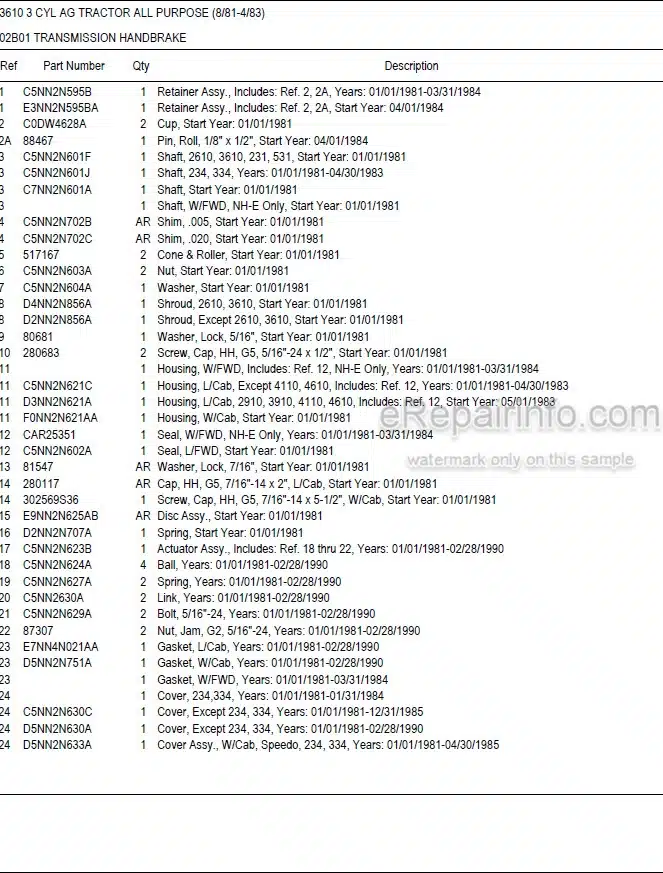 Photo 5 - Ford 3610 Illustrated Parts List Manual 3 Cylinder Ag Tractor