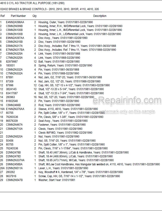 Photo 5 - Ford 4610 Illustrated Parts List Manual 3 Cylinder Ag Tractor