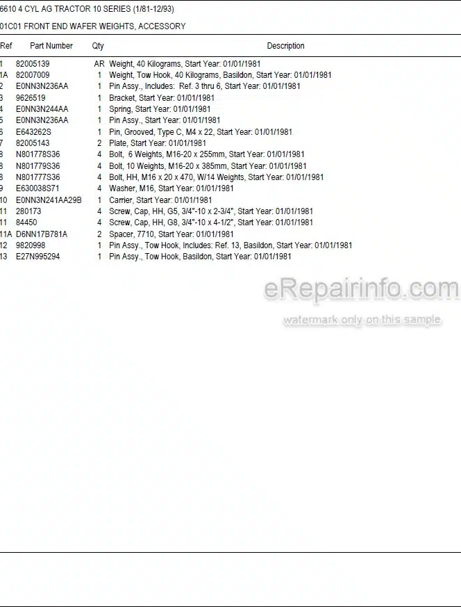 Photo 5 - Ford 6610 Illustrated Parts List Manual 4 Cylinder Ag Tractor