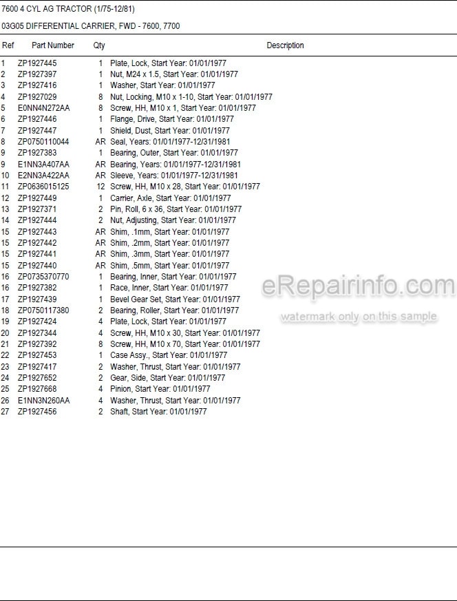 Photo 4 - Ford 7600 Illustrated Parts List Manual 4 Cylinder Ag Tractor