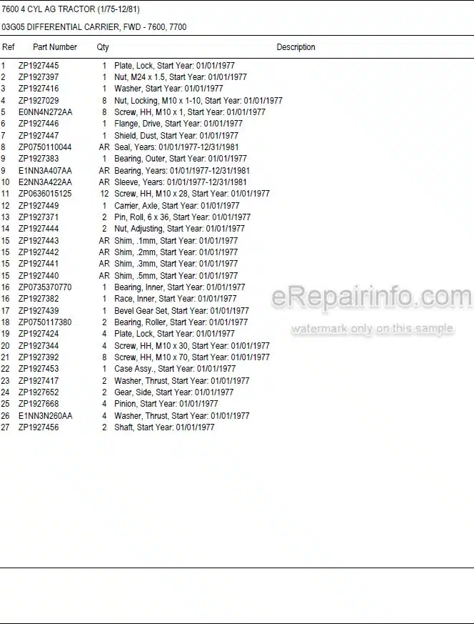 Photo 4 - Ford 7600 Illustrated Parts List Manual 4 Cylinder Ag Tractor