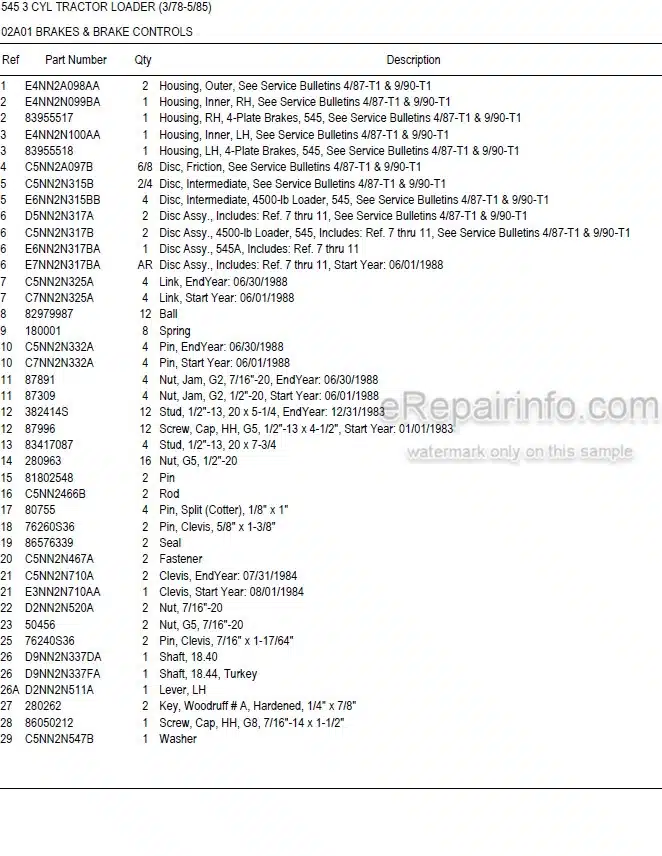 Photo 5 - Ford New Holland 545 Illustrated Master Parts List Manual 3 Cylinder Tractor Loader