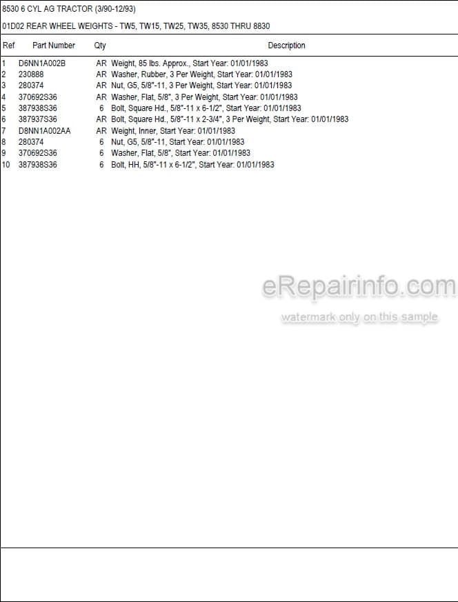 Photo 5 - Ford New Holland 8530 Parts Manual Illustrated Tractor