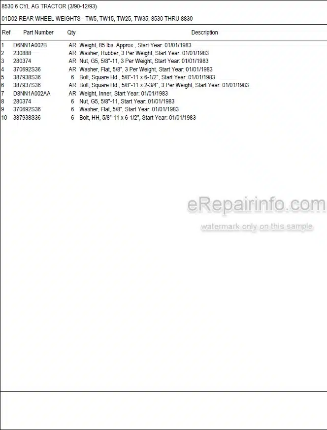 Photo 5 - Ford New Holland 8530 Parts Manual Illustrated Tractor