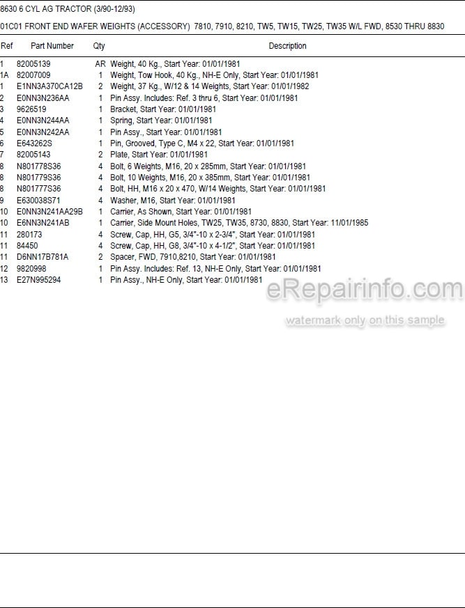 Photo 5 - Ford New Holland 8630 Parts Manual Illustrated Tractor