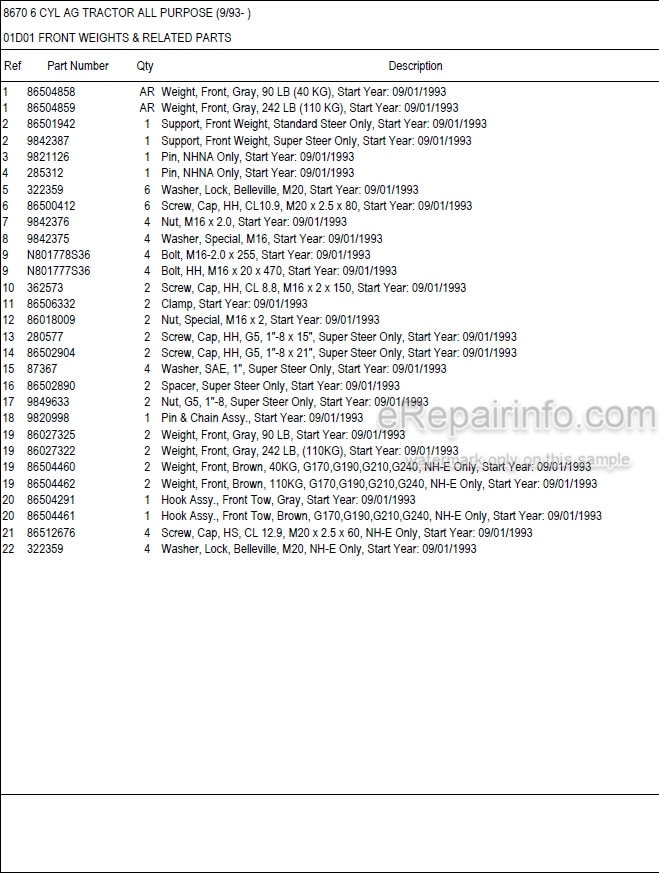 Photo 5 - Ford New Holland 8670 Parts Manual Illustrated Tractor
