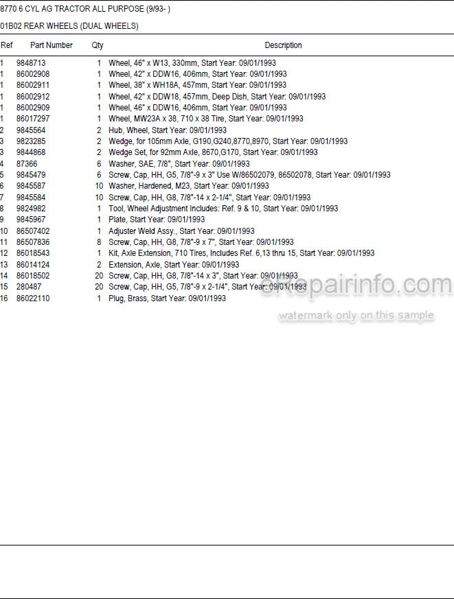 Photo 5 - Ford New Holland 8770 Master Illustrated Parts List Manual Book 6 Cylinder Ag Tractor