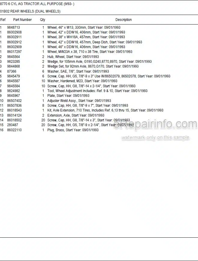 Photo 5 - Ford New Holland 8770 Master Illustrated Parts List Manual Book 6 Cylinder Ag Tractor