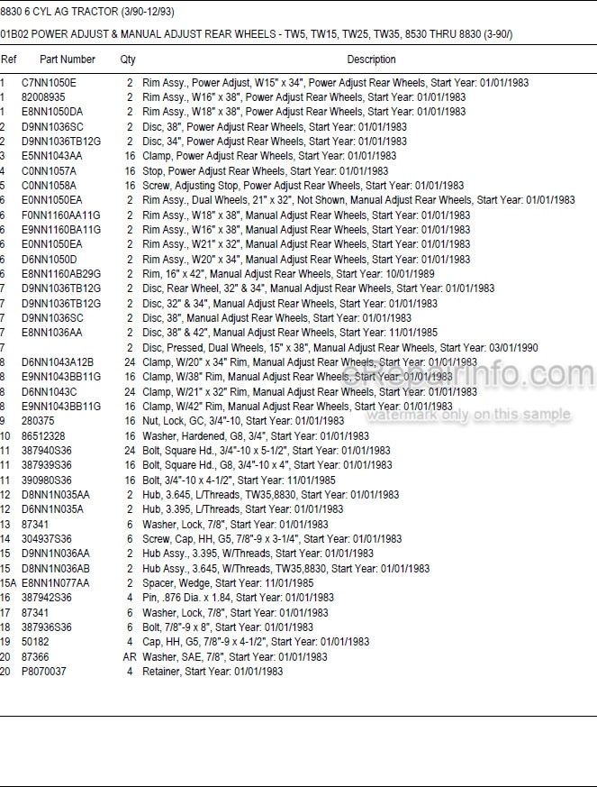 Photo 5 - Ford New Holland 8830 Parts Manual Illustrated Tractor