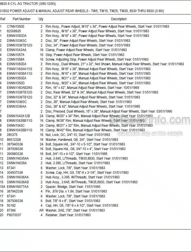 Photo 5 - Ford New Holland 8830 Parts Manual Illustrated Tractor