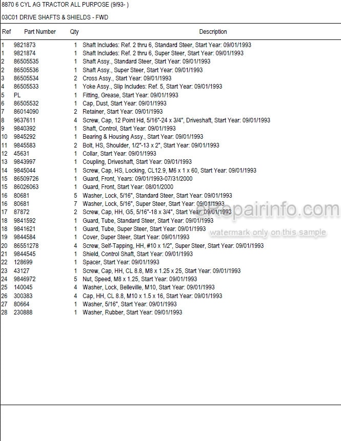 Photo 5 - Ford New Holland 8870 Parts Manual Illustrated Tractor