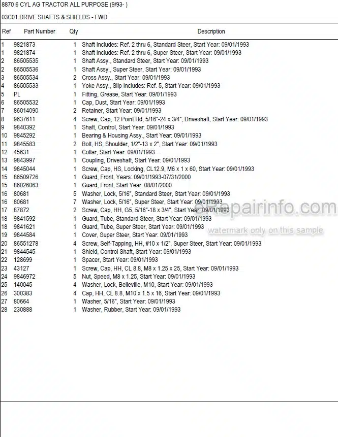 Photo 5 - Ford New Holland 8870 Parts Manual Illustrated Tractor
