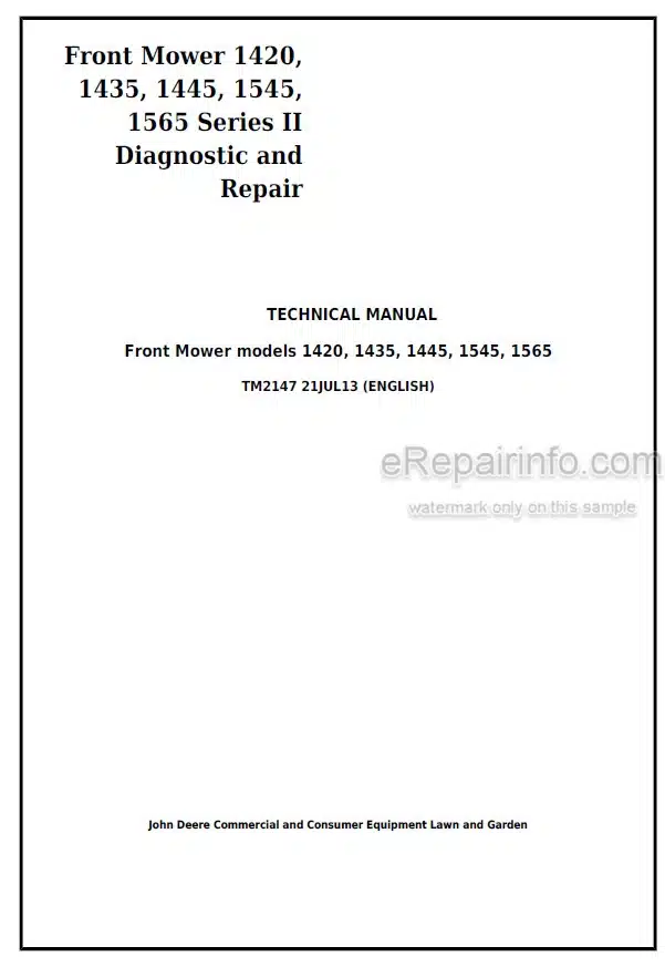 Photo 4 - John Deere 1420 1435 1445 1545 1565 Series II Technical Manual Front Mower TM2147