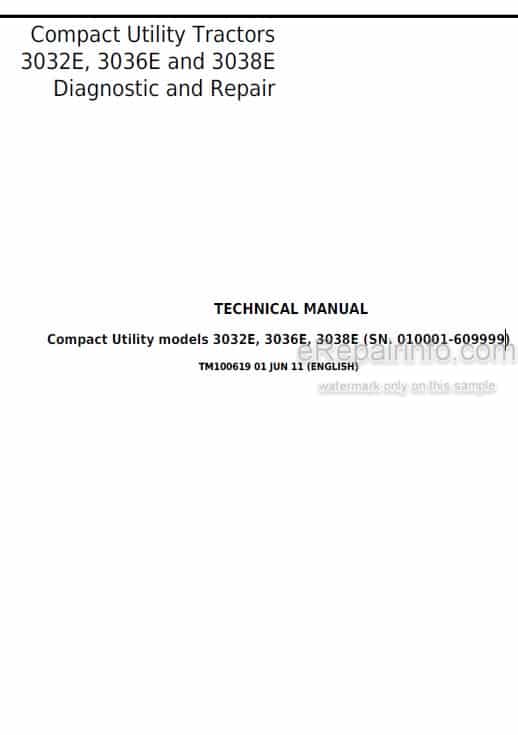 Photo 5 - John Deere 3032E 3036E 3038E Technical Manual Compact Utility Tractor TM100619